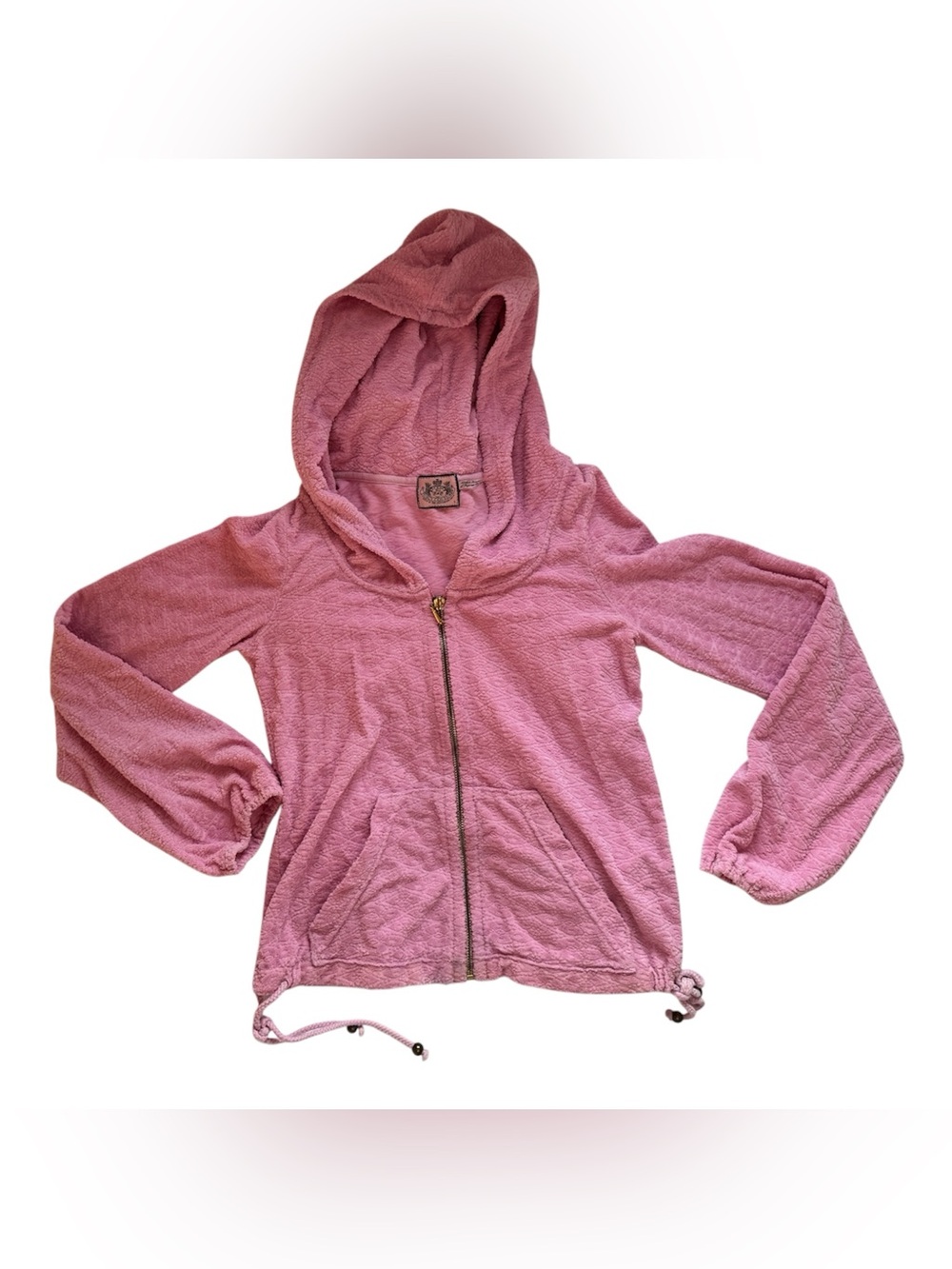 Vintage Juicy Couture Pink Textured Terry Zip Up Hoodie Y2K USA S